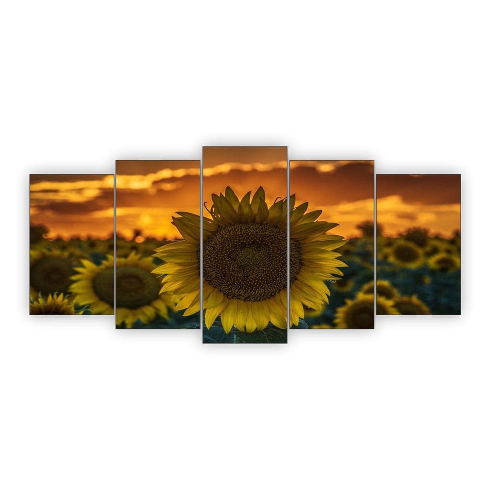 Quadro Decorativo Girassol  2  Mosaico  5 Peças 1,00X0.60 Cm