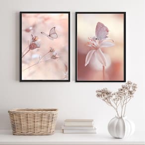 Kit 2 Quadros Decorativos Borboletas 45x34cm - Moldura Preta