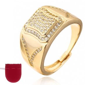 Anel Dourado Banhado A Ouro Zircônias Ajustável