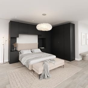 Guarda Roupa Modulado de Canto 6 Peças com 2 Mesas de Cabeceira Hera CabeCasa MadeiraMadeira Preto