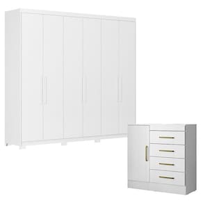 Cômoda Montevideu e Guarda Roupa Casal Venice 62580PE Branco Brilho com Pés - Demóbile