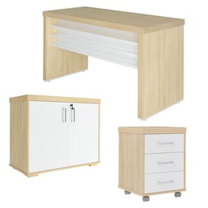 Conjunto Escritório: Mesa 6198+ Balcão 6200+ Gaveteiro 6203