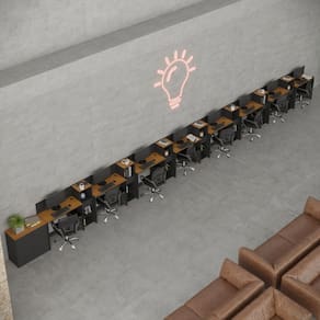 Conjunto de Escritório Smart 7 Livreiro 1 Buffet e 8 Mesas 90cm