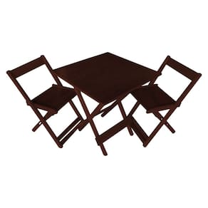 Mesa Dobrável 70x70cm em Madeira Maciça para Restaurantes e Lanchonetes com 2 Cadeiras - Imbuia