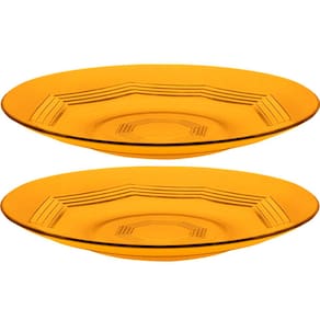 Jogo Pratos Raso Jantar 6 Pessoas 6Pçs Âmbar Em Vidro 23cm