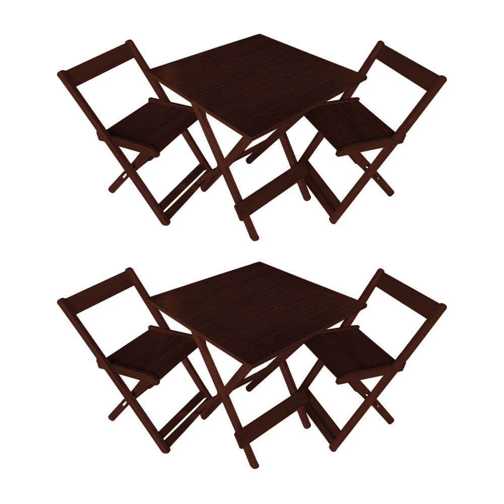 Kit 2 Conjuntos de Mesa Dobrável 70x70cm em Madeira Maciça para Restaurantes C/ 2 Cadeiras Imbuia