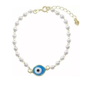 Pulseira Olho Grego Pérolas Delicado Folheado Ouro 18k