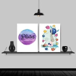 Kit 2 Quadros Decorativos Pilates Bolas 33X24 Moldura Branca