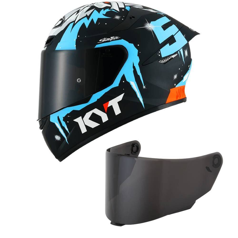 Capacete KYT TT Course Masia Winter Test Preto e Azul Brilhante Mais Viseira Fumê