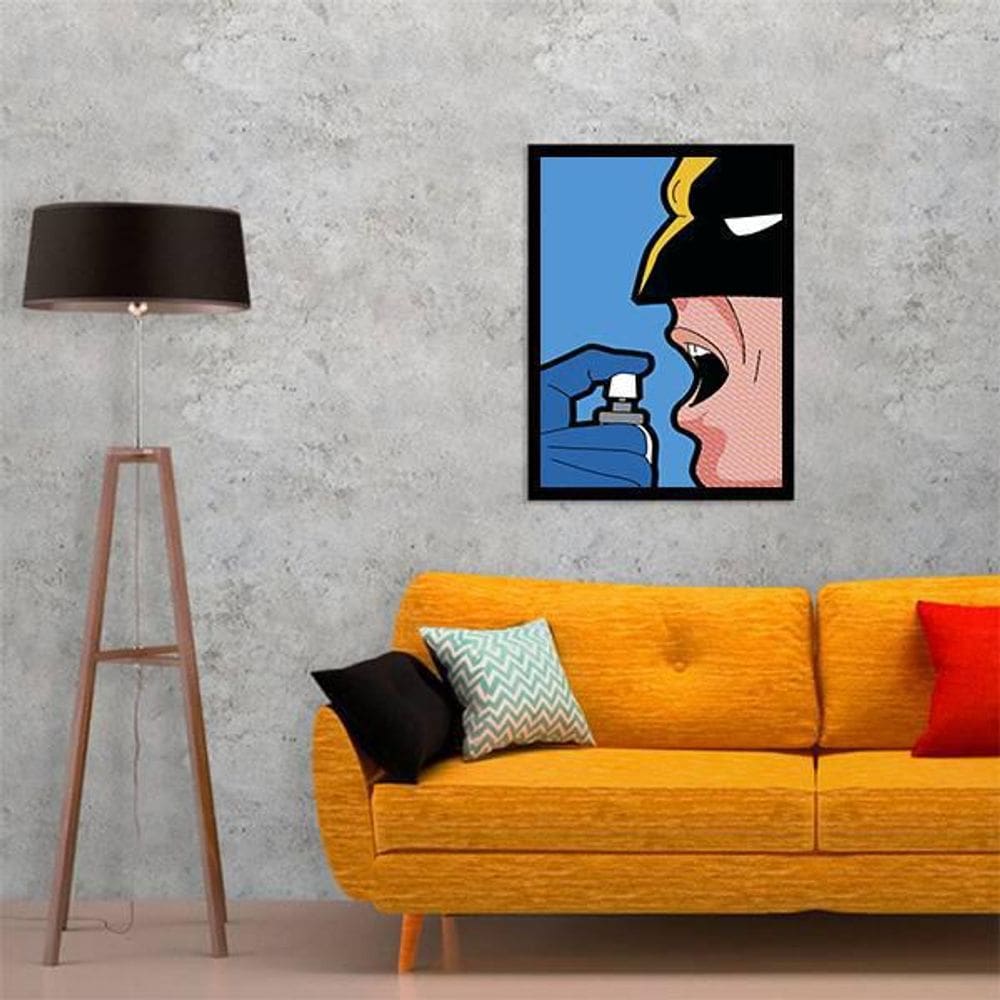 Quadro Decorativo Batman Em Busca Do Hálito Fresco 34X23Cm Moldura Branca