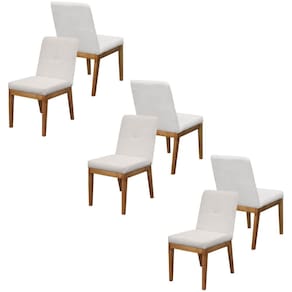Kit 6 Cadeira Sala de Jantar Fernanda + Base Reforçada Madeira Bouclê - SOFA STORE Cor:Bouclê Bege Marfim