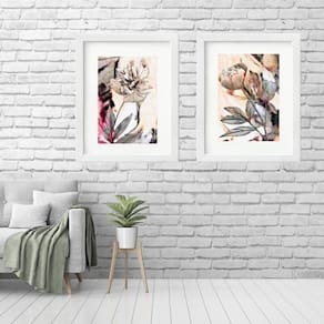 Kit 2 Quadros Grandes Flores Pasteis - 60X48Cm