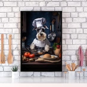 Quadro Para Cozinha Cão Schnauzer 24X18Cm - Com Vidro