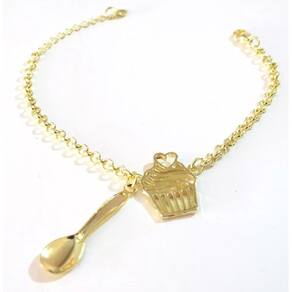 Pulseira Culinária Cozinheiro Folheado a Ouro 18k