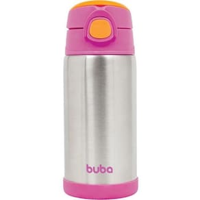 Garrafa Termica Parede Dupla Inox Com Canudo Rosa 400Ml - Buba