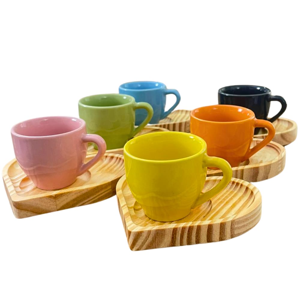 Jogo 6 xícaras café expresso 75ml Porcelana c/ pires coração