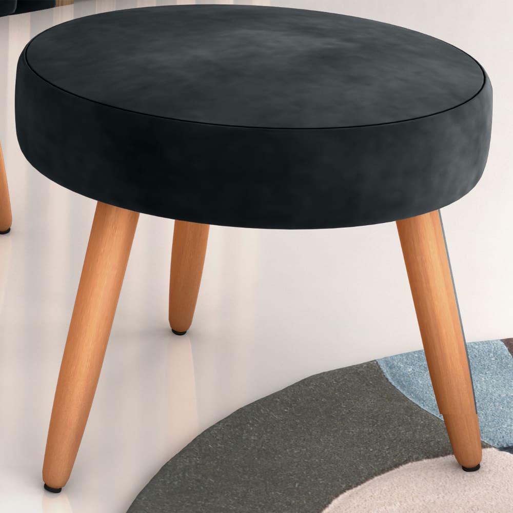 Puff Redondo para Sala Sueli Veludo Preto
