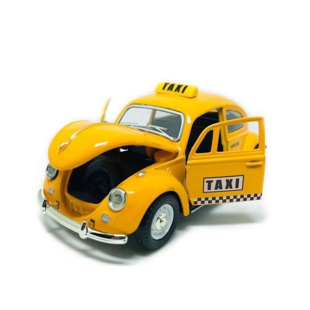Carrinho Miniatura De Metal Fusca Taxi Antigo Amarelo 13cm