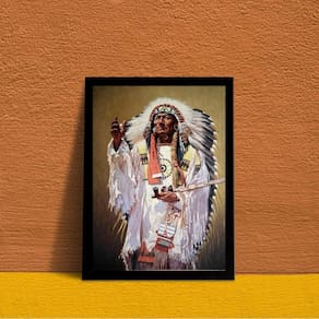 Quadro Caboclo Pena Branca 45x34cm em Moldura de Madeira
