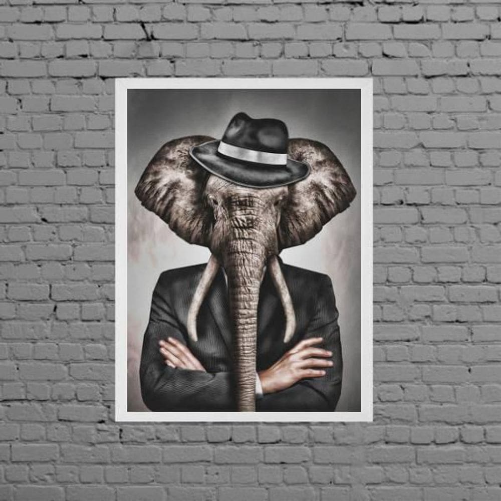 Quadro Decorativo Senhor Elefante 33X24Cm Moldura Branca