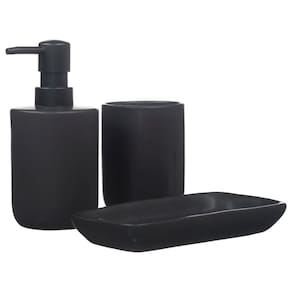 Kit Banheiro Modernos Lavabo com Bandeja Porcelana Preto 3pç