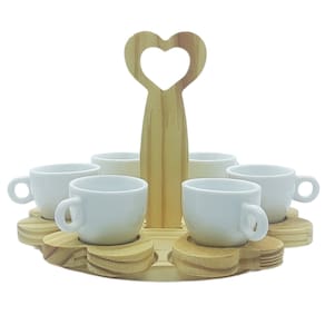 Jogo 6 xícaras café cônica 80ml - Suporte c/ Pires Removível