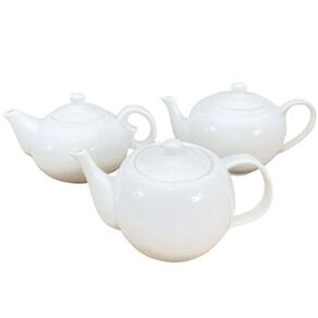 Kit 3 Bule Chaleira Café, Chá, Leite 680ml - Porcelana Importada