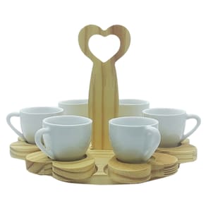 Jogo 6 xícaras café expresso 75ml -Suporte c/Pires Removível
