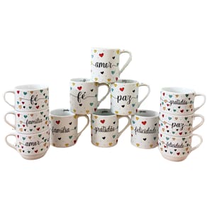 Jogo 6 canecas 300ml + 6 xicaras 200ml -Frases Motivacionais