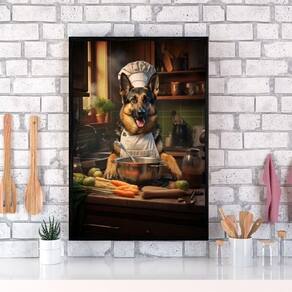Quadro Cozinha Cão Raça Pastor Alemão 45X34Cm - Com Vidro