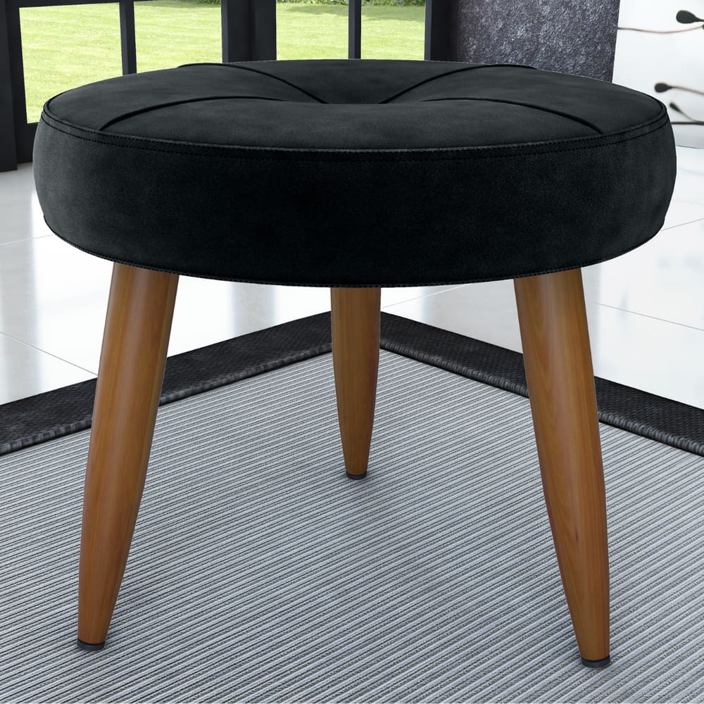 Puff Redondo para Sala Miami Veludo Inca Preto