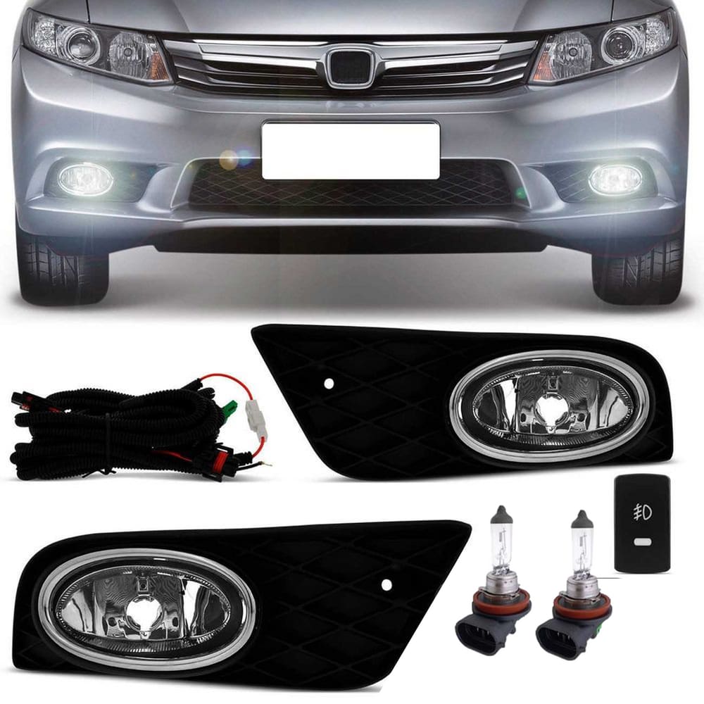Kit Farol Neblina Milha Honda New Civic G9 2012 2013 2014 Moldura Cromada