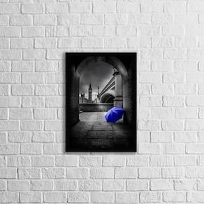 Quadro Fotografia Sombrinha Azul 45X34Cm Com Vidro Preta