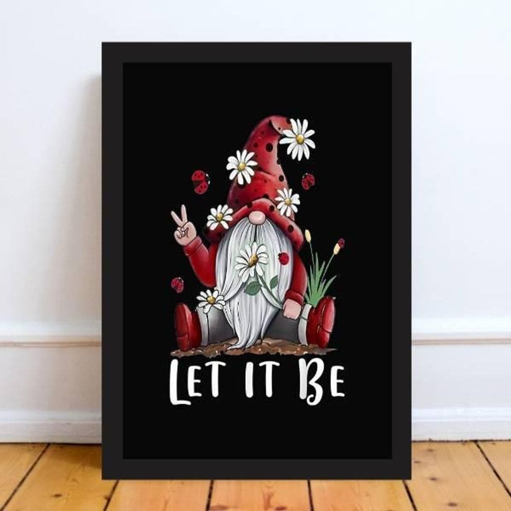 Quadro Gnomo Zen Let It Be 45X34Cm Com Vidro - Madeira Preta