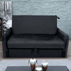 Sofá Cama 2 Lugares com Baú Swords Veludo Inca Preto