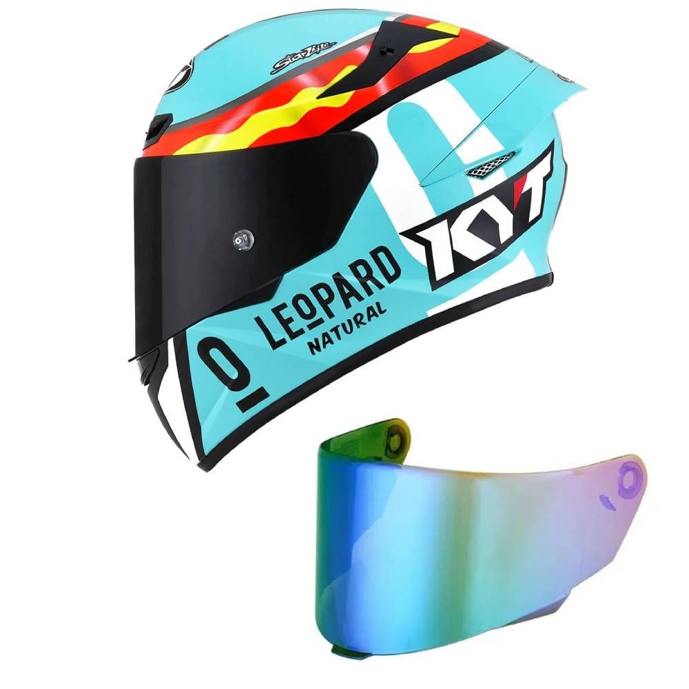 Capacete KYT TT Course Jaume Masia Leopardo Azul Mais Viseira Camaleão