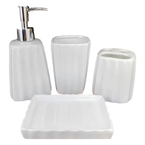 Kit 4Pçs Banheiro Lavabo Luxo Modelagem 3D Branco Cerâmica