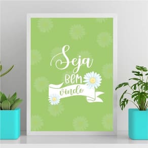 Quadro Seja Bem Vindo - Margaridas 24X18Cm Com Vidro Branca