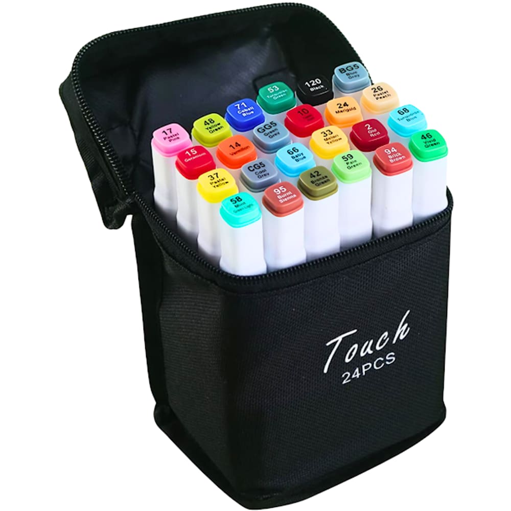 Kit De Canetas Marcador Permanente Ponta Dupla Touch 24Cores