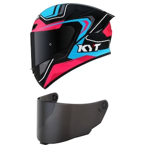 Capacete KYT TT Course Overtech Azul e Rosa Mais Viseira Fumê
