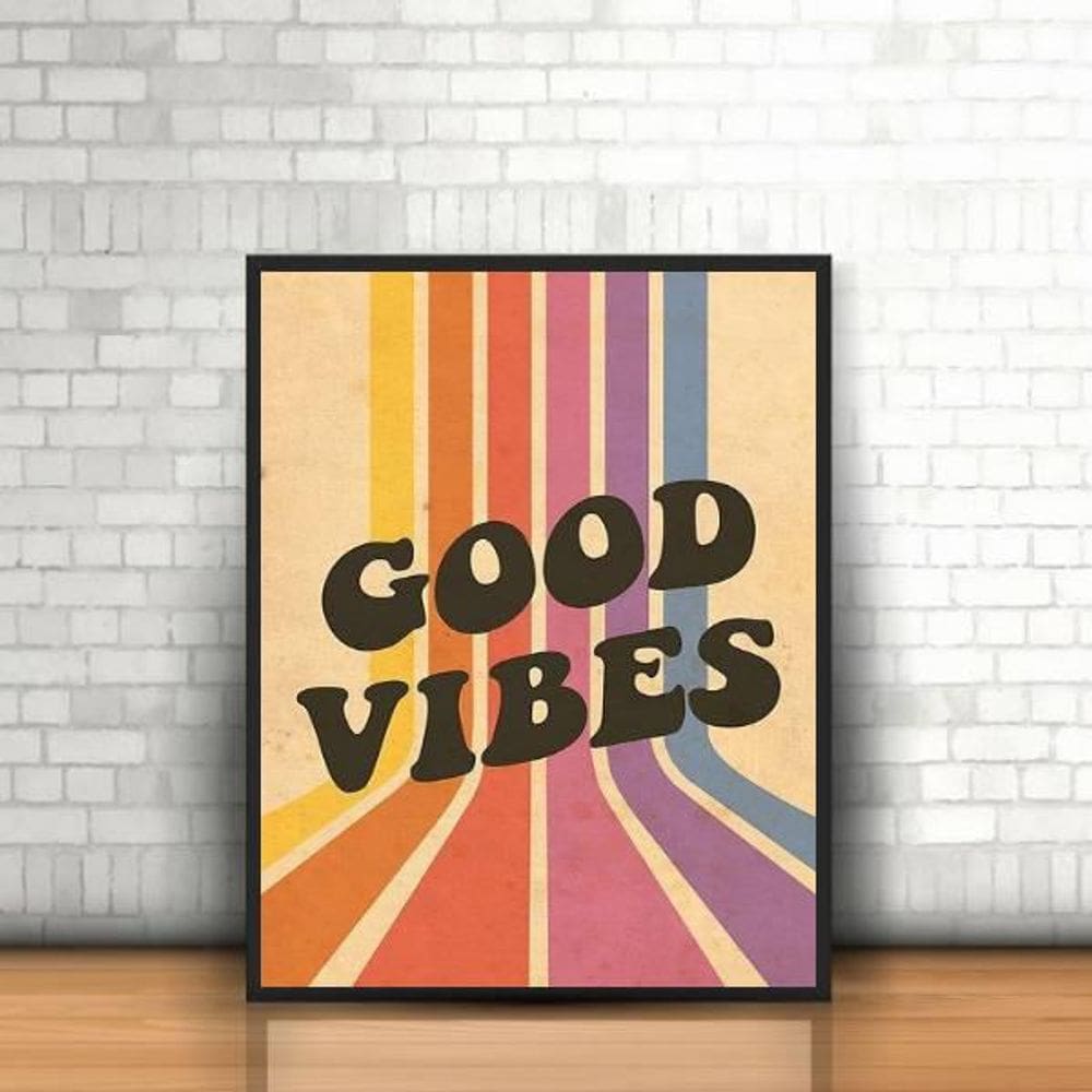 Quadro Decorativo Good Vibes Retrô 33X24Cm Moldura Preta
