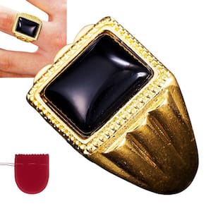 Anel Masculino Dourado Pedra Preta Banhado Regulável