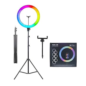 Anel de Luz Ring Light RGB com Tripé Ajustável de 1,6m Luz Colorida para Stream e Fotos
