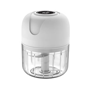 Mini Processador Recarregável USB 250ml Tritura Alho e Pimenta com 3 Lâminas - Branco