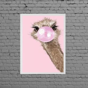 Quadro Decorativo Avestruz Bubble Gum 24X18 C/Vidro - Branca