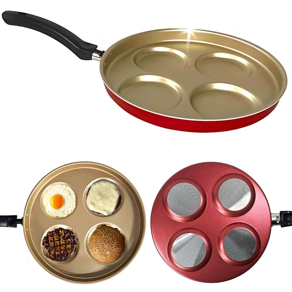 Frigideira 4 Em 1 Divisória Antiaderente Premium 26cm Ovo Panqueca Hambúrguer