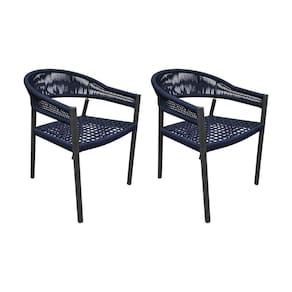 Kit 2 Cadeiras Cannes Alumínio Encosto Corda Náutica Azul Marinho - Azul