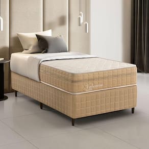 Kit Conjunto Colchão Solteiro Valência Molas Ensacadas Individualmente + Box Blindado 88x61x188 - Bege