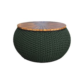 Mesa De Centro Barril Alumínio Corda Náutica Verde Militar - Verde