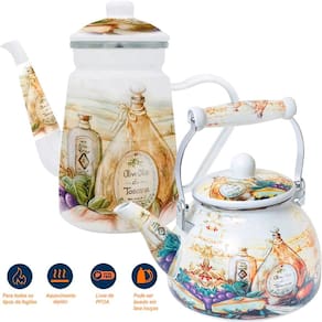 Kit Chaleira 2,5L Bule 1,2L Italy Esmaltados Vintage Indução